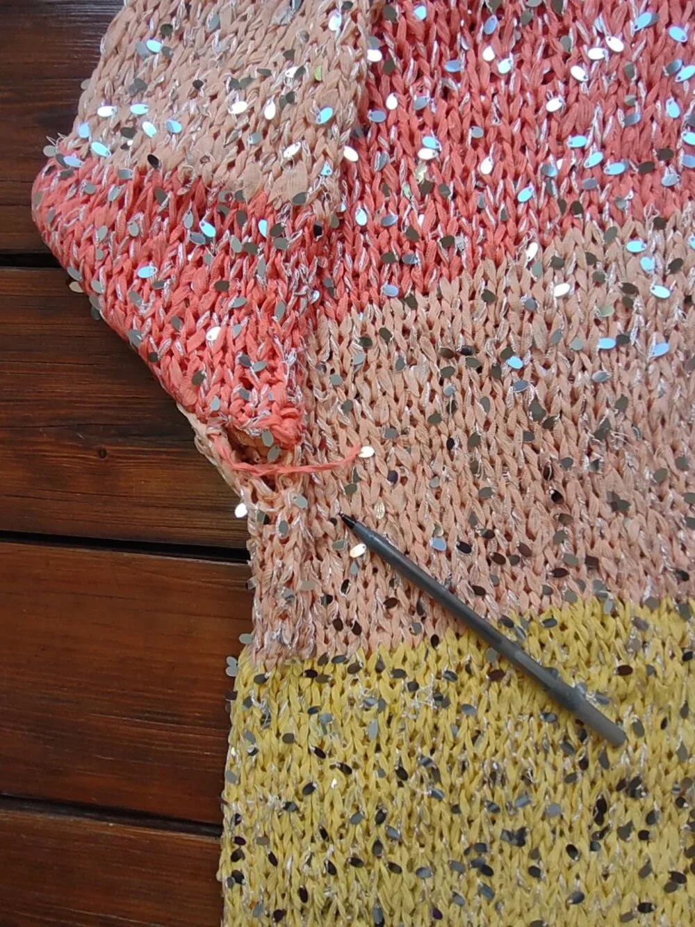 FARM Rio Brazil Sequin Cardigan Colorblock Stripe Boho *Flaws  Size G-Medium - Picture 11 of 16